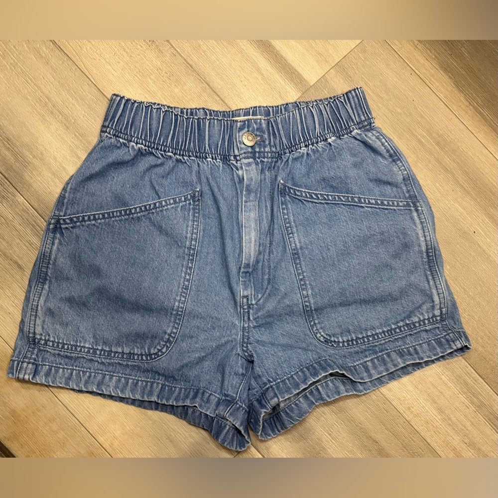 Madewell Pull On Denim Shorts Light Wash Elastic Waist Patch Pocket Women 24